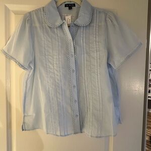 J. Crew Sky Blue Lace Trim Blouse